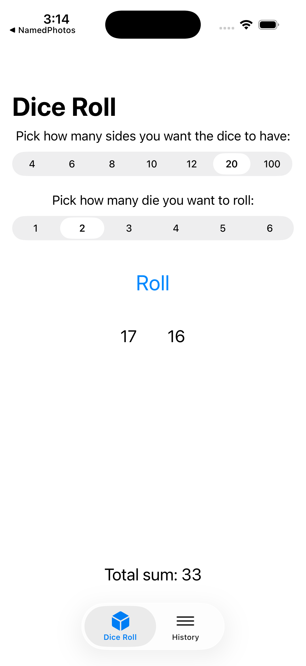 rolling 2 die with 20 sides